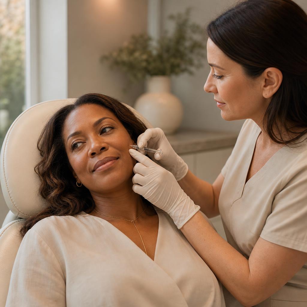 A doctor providing a considered aesthetic treatment